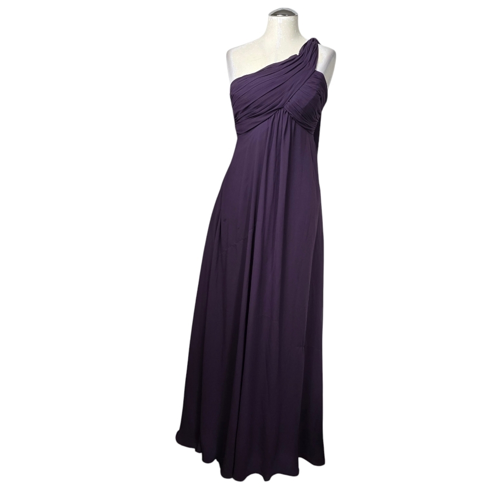 Bill Levkoff Pleated One Shoulder Maxi Purple Dress 4